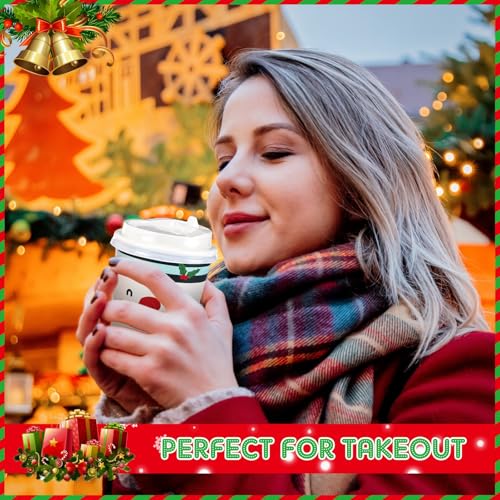 Peryiter 60 Pcs 9 oz Christmas Paper Coffee Cups with Lids Disposable