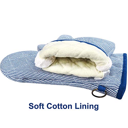 Extra-Long Cotton Oven Mitts, Heat Resistant 470°F - 1 Pair Blue Striped
