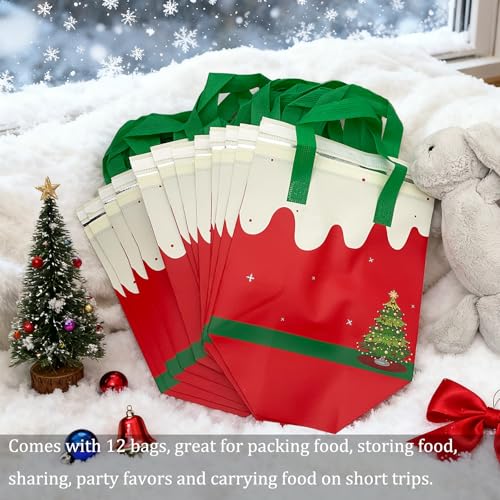 12Pcs Christmas Insulated Lunch Bags - Disposable Cooler Bags with Santa Holiday Design, 9.45 x 9.45 x 5.91 in, Red/Green/White