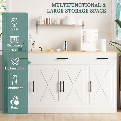 Farmhouse Wood Buffet Sideboard Cabinet with 3 Drawers & 4 Doors, 53.4"