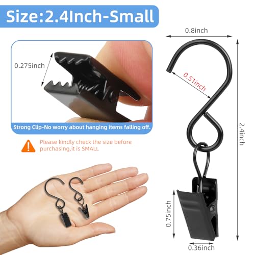 2.4-Inch Stainless Steel S Hooks with Clips - 45 Pack Black Hanging Clips