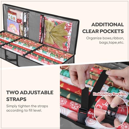 Soft Christmas Wrapping Paper Storage Bag with Pockets and Partitions