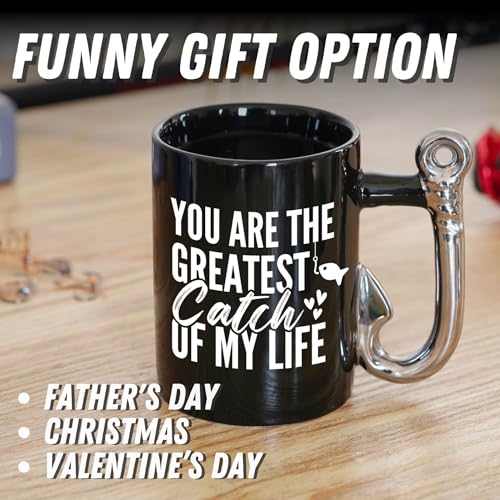 Onebttl Fishing Gift Mug for Husband or Boyfriend – Hook Handle 13.5oz Coffee Cup