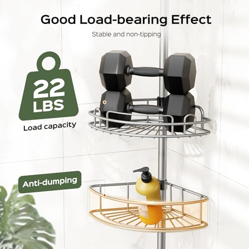 HAMITOR 4-Tier Tension Pole Corner Shower Caddy, Rustproof Adjustable Shelves