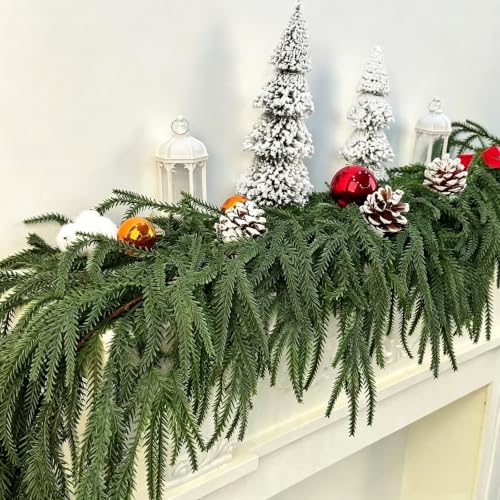 Pututoc 12 FT Norfolk Pine Garland - Realistic Christmas Greenery Decor, 2 Pack