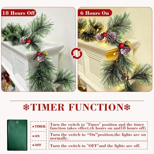 6ft Pre-Lit Smoky Pine Garland with 20 LEDs, Timer Battery Operated