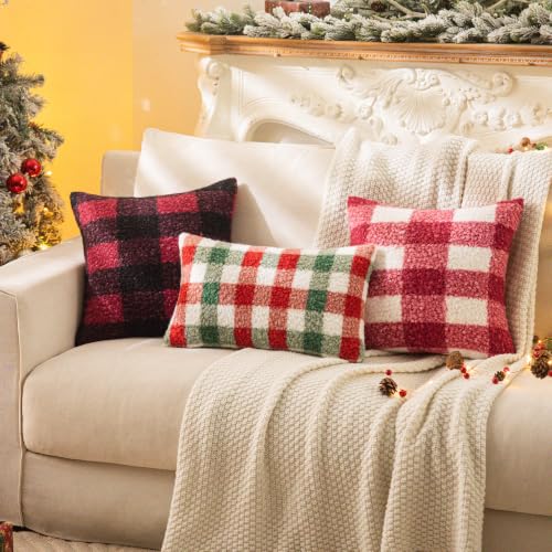 AQOTHES Red White Plaid Christmas Throw Pillow Covers 24x24 Inch Set of 2
