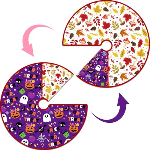 36-Inch Reversible Fall & Halloween Tree Skirt, Double-Sided Holiday Mat