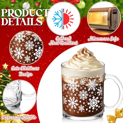 12 Pcs Winter Snowflake Glass Coffee Mugs Set 12 oz Christmas Gift - Variation: 12 / Winter