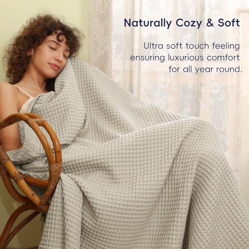 Queen Size Waffle Weave Blanket - Lightweight & Cozy 90"x90"