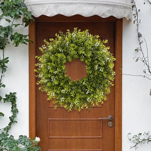 28-Inch Artificial Boxwood Wreath for Front Door, Indoor and Outdoor Decor
