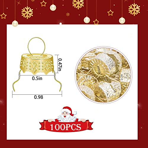 100-Pack Gold Christmas Ornament Caps - 0.5 Inch Metal Replacement Hangers