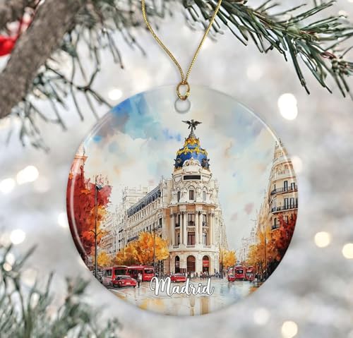Madrid Watercolor Christmas Ornament - Double-Sided Ceramic Keepsake Gift for Madrid Lovers