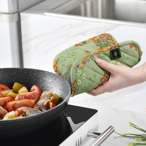 Heat-Resistant Cotton Pot Holders - 2-Piece Kitchen Hot Pads, Floral