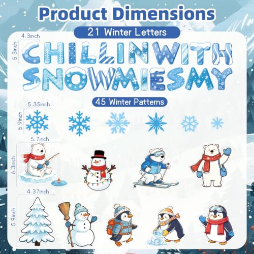 HAVVOY 66 Pcs Winter Bulletin Board Decorations - Chillin' With My Snowmies Winter Theme