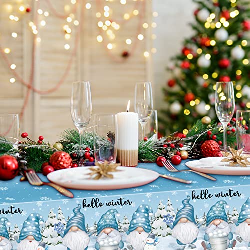 Frienda 3 Pack Winter Gnome Tablecloths 108x54 Inch Snowflake Holiday Cover