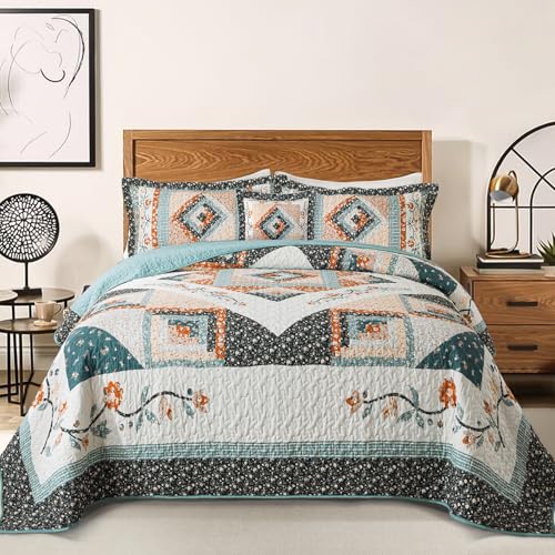 BEDIFANY Floral King Quilt Set - 3-Piece Lightweight Bedspread Coverlet