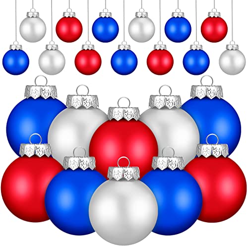 Leitee Patriotic Christmas Hanging Balls - 24 Pcs Red, Royal Blue & White Decorations for Tree & Holiday Festivities