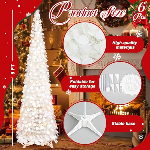 Leyndo 6 Pcs 5 ft Collapsible Artificial Christmas Tree, White