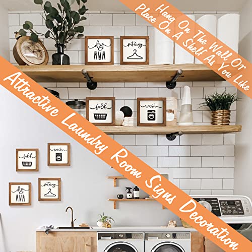 Rustic Farmhouse Laundry Room Wall Decor, Set of 4 Wooden Signs 8x8 Inch