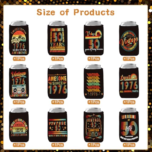 Vintage 1976 Can Cooler Sleeves - 50th Birthday Party Favors (24 Pack)