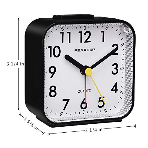 Small Analog Travel Alarm Clock, Silent Non-Ticking with Light and Snooze