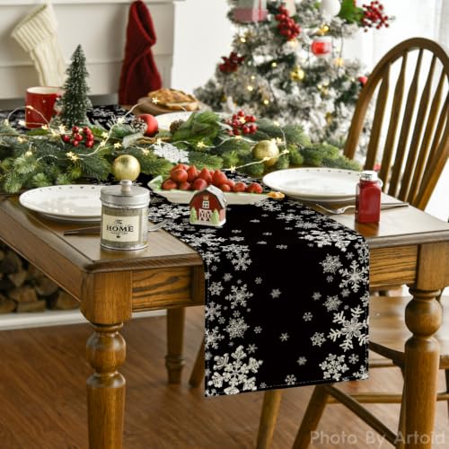 Artoid Mode Snowflake 13x120 Inch Table Runner - Black