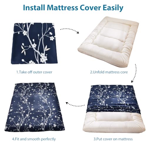 Futon Mattress Cover - Navy Floral, Twin Size, Soft & Washable