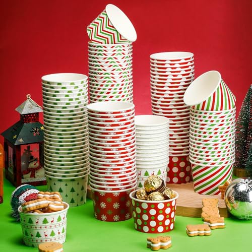 120 Pcs Christmas Disposable Dessert Bowls 9 oz, 6 Styles - Sliner