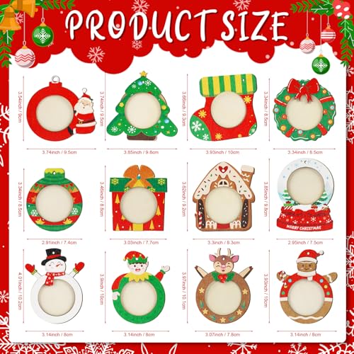 24 Pcs Christmas Wooden Picture Frame Ornaments - DIY Personalizable Holiday Decor