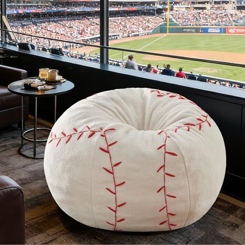 Oversized 44-Inch Baseball Bean Bag Chair with Plush Memory Foam Filler
