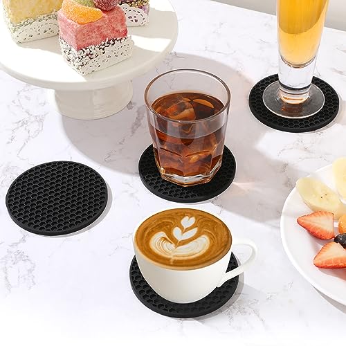 8-Pack Silicone Drink Coasters with Holder - Non-Slip Table Coaster Set