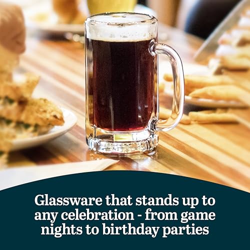 16 Oz Glass Beer Mugs with Handles - Set of 4 Freezer-Safe Beer Glasses