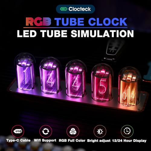RGB Walnut Wood Digital Clock with Wi-Fi Sync, Alarm and Timer
