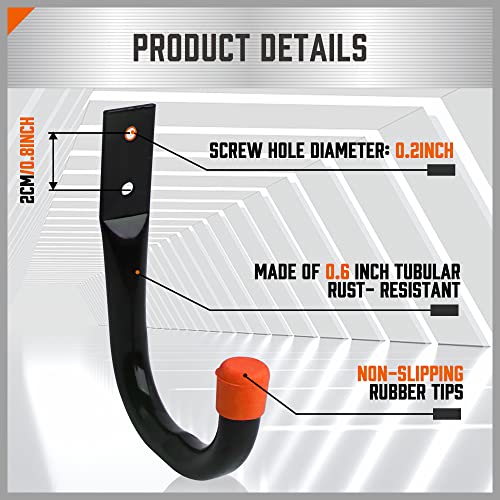 6-Pack Heavy Duty Metal Wall Hooks for Garage Storage and Organization