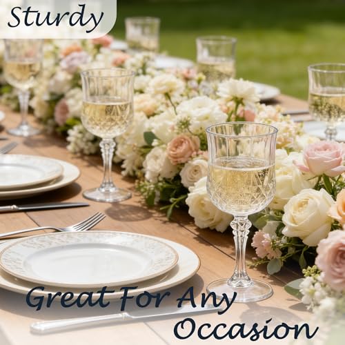 24-Pack 7oz Vintage Plastic Wine Glasses, Reusable Elegant Party Stemware