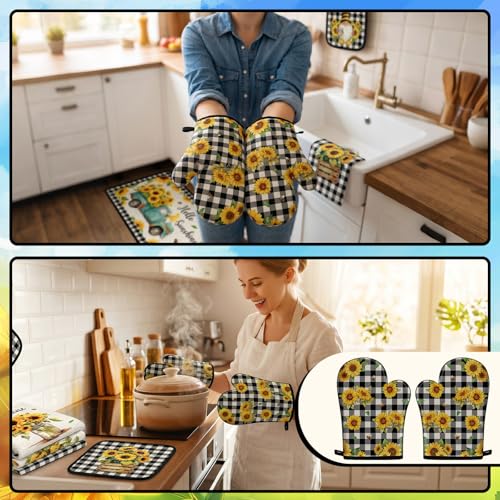 8-Piece Sunflower Kitchen Decor Set: Oven Mitts, Pot Holders & Hand Towels
