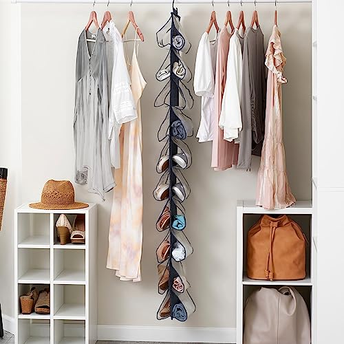 Household Essentials Over-The-Door Cotton Blend and Plastic Shoe Organizer with 20 Storage Pockets, Denim