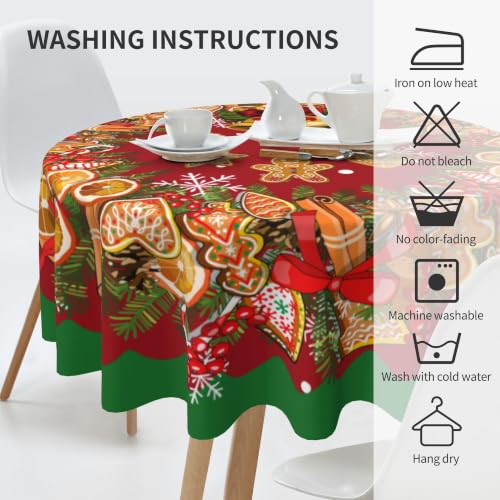 Gingerbread Man Round Tablecloth 60 Inch - juniissl Washable Polyester Kitchen Dining