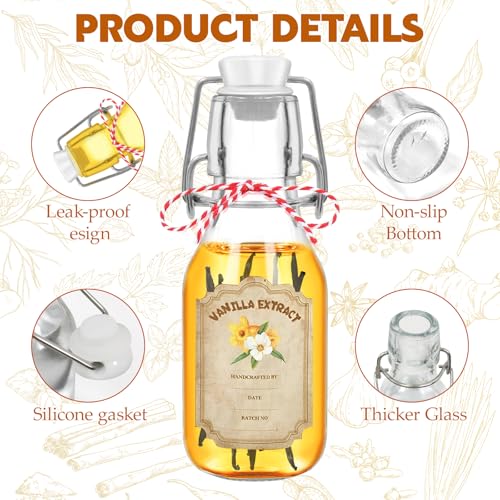 Round 4oz Swing Top Glass Vanilla Extract Bottles 20 Pack with Lids, Labels & Funnel (NVioAsport) - 4 oz