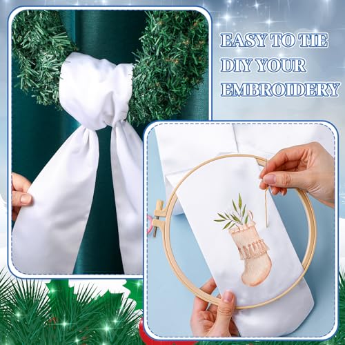 4 Pcs White Blank Wreath Sash Polyester Ribbon for Embroidery Monogram
