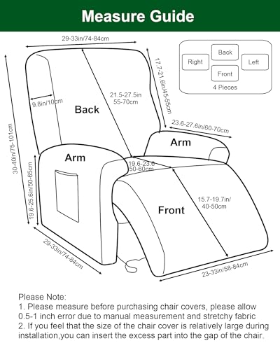 Stretch Recliner Chair Covers - 4 Piece Polyester Spandex Slipcovers