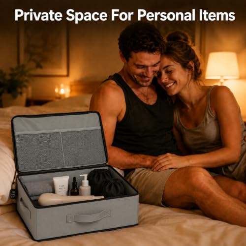 Lockable Privacy Storage Box with Combination Lock and 2 Soft Bags, Gray