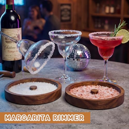 efulycozyy 3-Tier Acacia Wood Margarita Salt Rimmer Set - Stackable Cocktail Rimmer for Drinks