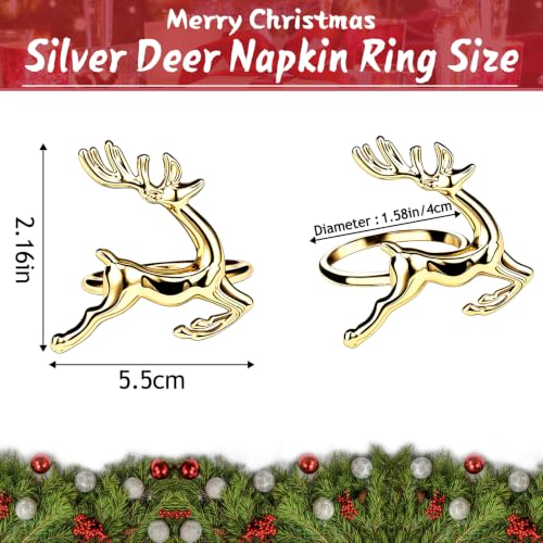 Legigo Christmas Gold Reindeer Napkin Rings – Set of 8, Deer Design, 1.58"