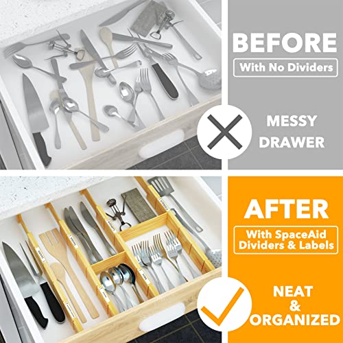 Bamboo Expandable Drawer Dividers with Inserts and Labels for Kitchen