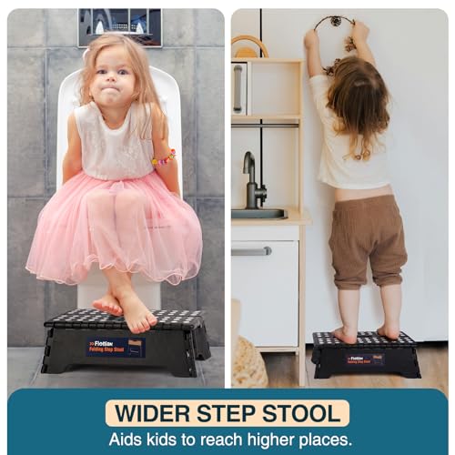 15-Inch Extra Wide Folding Step Stool, Non-Slip Compact Collapsible Stool