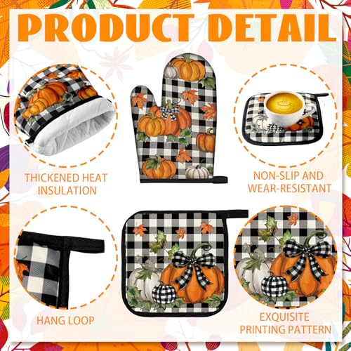 10-Piece Fall Kitchen Decor Set: Pumpkin Oven Mitts, Pot Holders, Towels, Rugs
