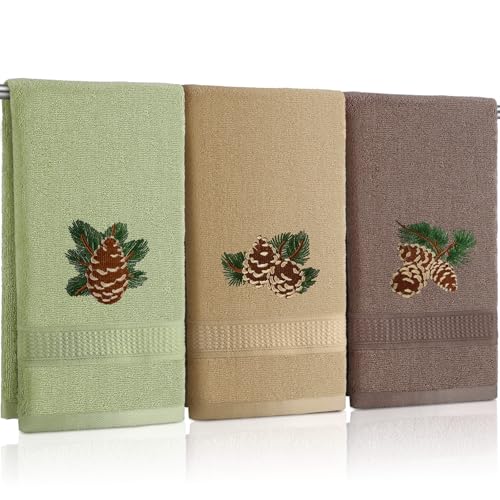 Pine Cone Rustic Hand Towels Set - Christmas Decor, 3 Pack