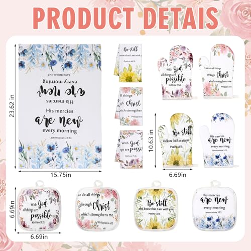 Christian Kitchen Gift Set with Towels, Oven Mitts & Pot Holders - Religious Bible Verse Decor for Women